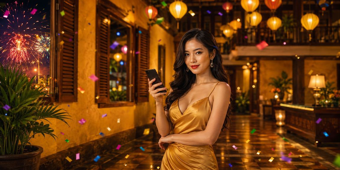 Người dùng truy cập casino trên điện thoại di động tại chợ đêm Hội An